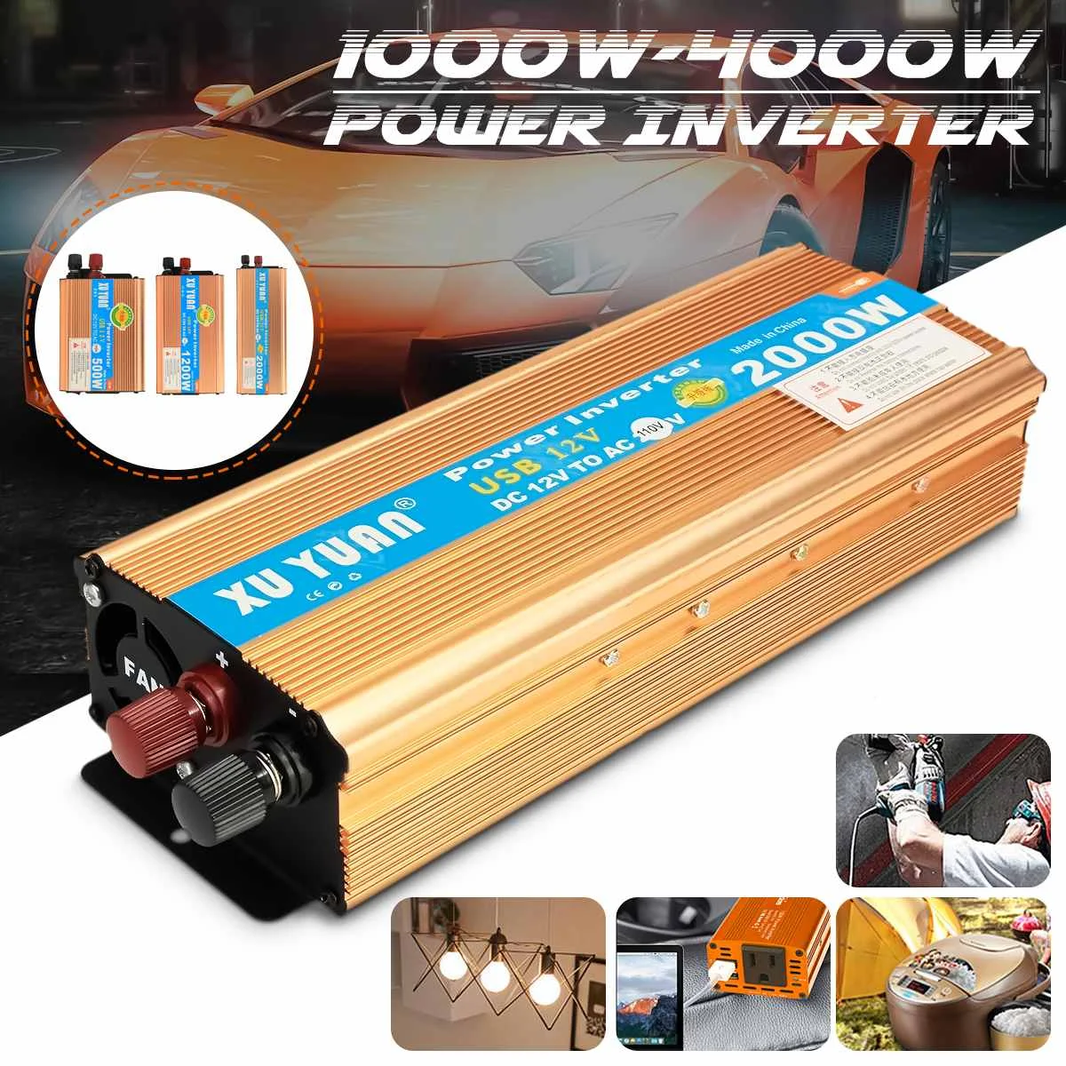 500 W/1200 W/2000 W модифицированный синусоидный инвентор с Мощность инвертор DC 12V к переменному току 110V автомобильный преобразователь