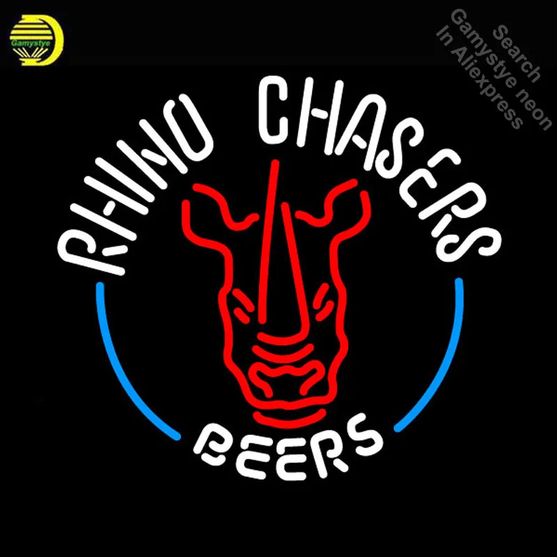 

Rhino Chasers Large Neon Sign neon Light Sign arcade Lamp galss tubes LOGO Indoor Restaurant Neon signs for sale Dropshipping