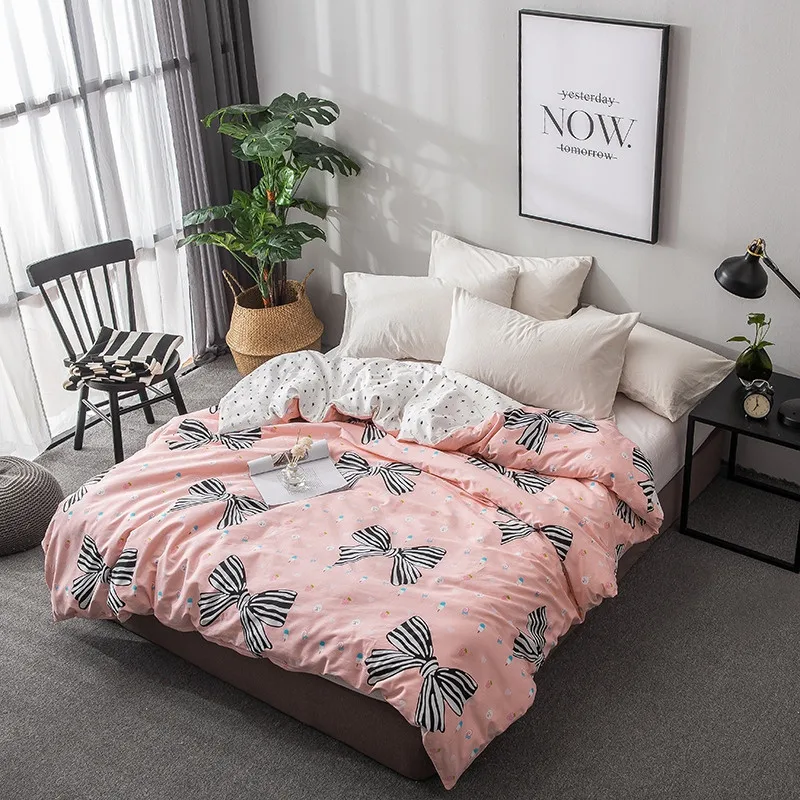Красивый бант Твин Полный queen king size 100% хлопок 1 шт. розовый постельное белье