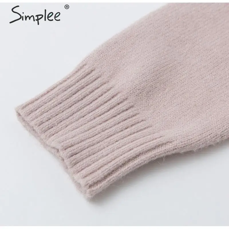Simplee Sexy irregular knitted sweater women Asymmetrical puff shoulder pullover female jumper Ladies solid winter sweater
