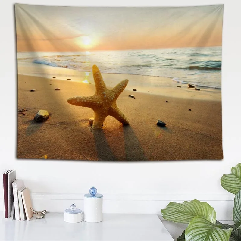 Тканевый гобелен настенный подвесной на заказ морские ракушки песок солнечный