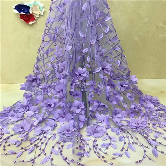 As Picture 1 Высококачественная африканская кружевная ткань новейшее 3d цветочное Тюлевое кружево, нигерийское кружево с блестками и перьями для свадьбы - Цвет: As Picture 1