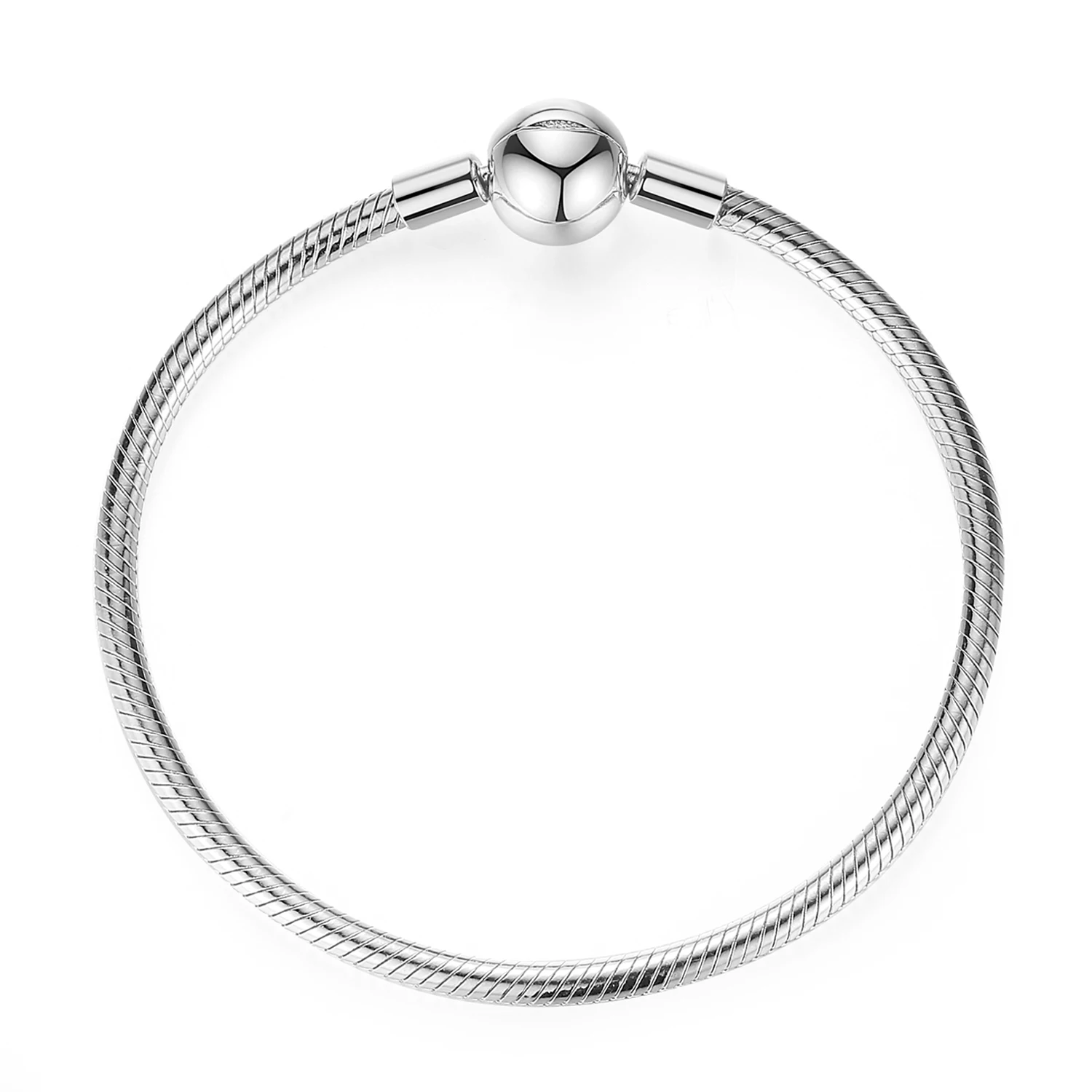 Silver 925 пробы серебряный браслет с гладкой застежкой очаровательные браслеты из бисера розовое золото браслет-цепочка змея для женщин DIY ювелирные изделия - Окраска металла: Silver