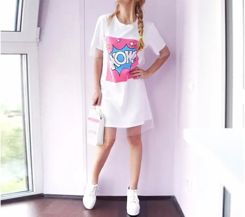 JOYINPARTY кружевное летнее платье WOW футболки Платья прямые женские буквы принт