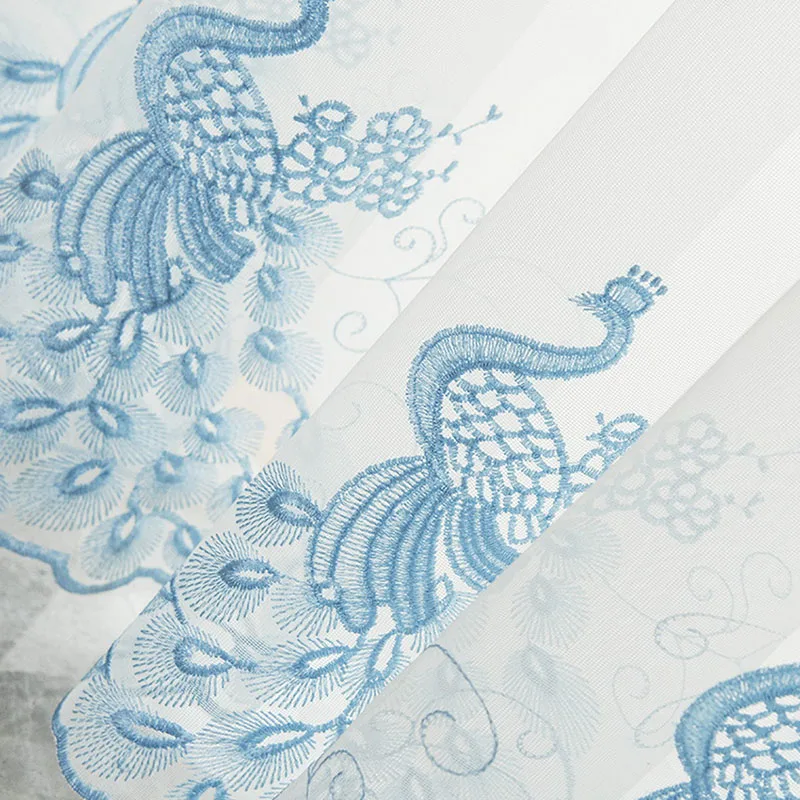 color 3 tulle Современный элегантный вышитый Павлин тюль для гостиной спальни королевский синий вышитый отвесный занавес для кухни M081#4 - Цвет: color 3 tulle