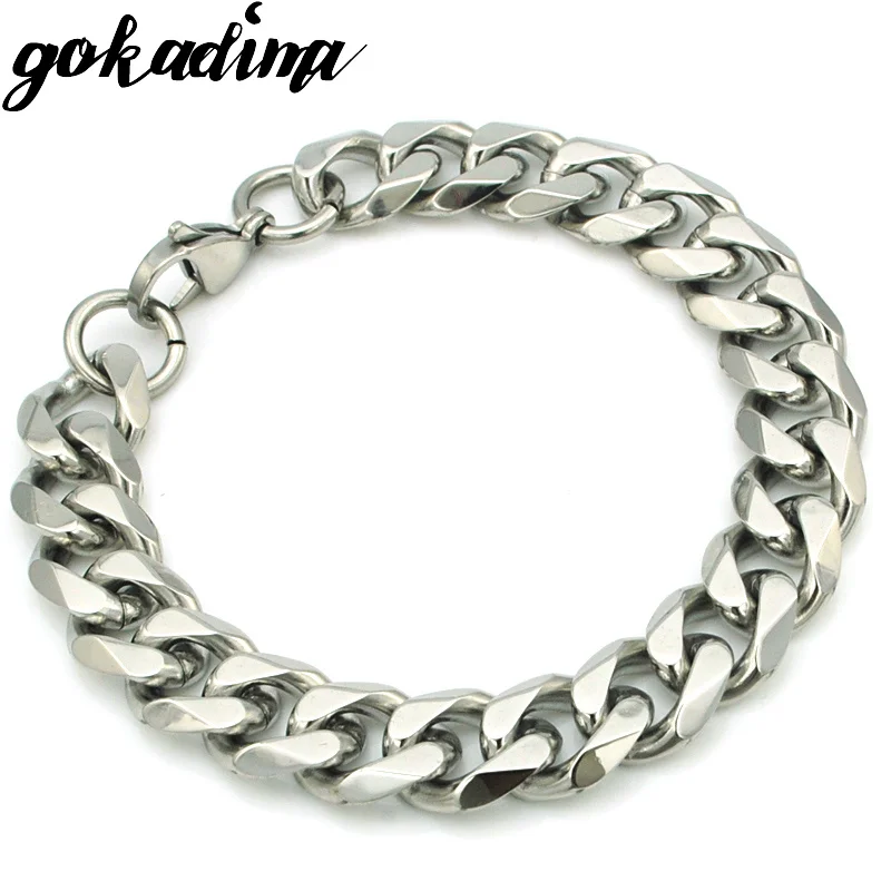 

GOKADIMA 2017 New Men Stainless Steel Chain Bracelet Jewelry Rock PUNK 9mm/10mm/13mm Party Christmas Gift WB287