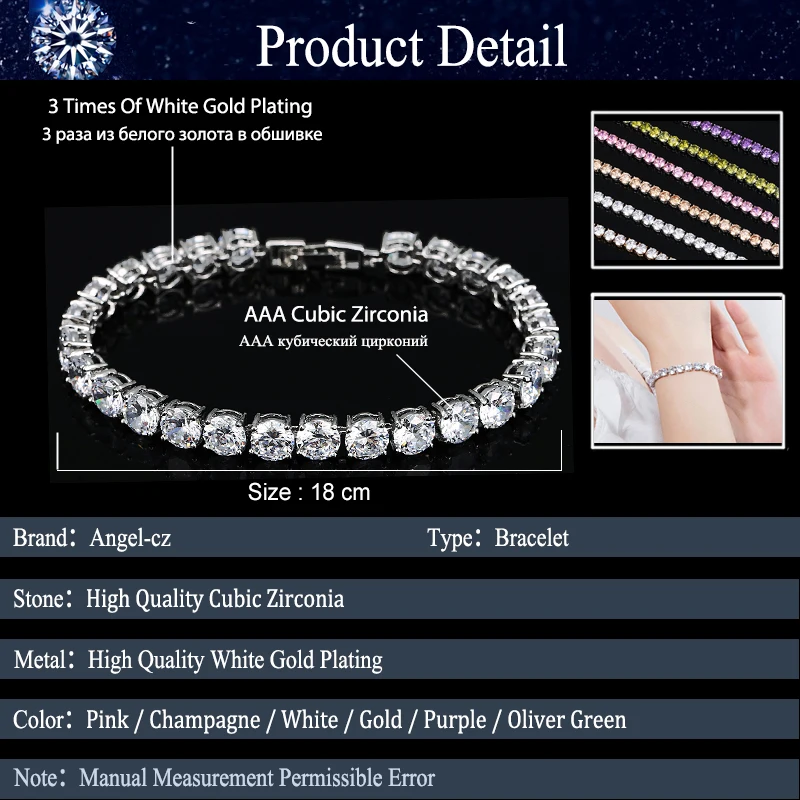 ANGELCZ классические круглые 0 5 карат CZ Diamante Серебряный цвет свадебные теннисные
