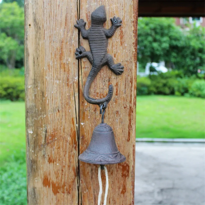 Кованый железный Gecko Добро пожаловать ужин колокольчик Windchime ветер Chime