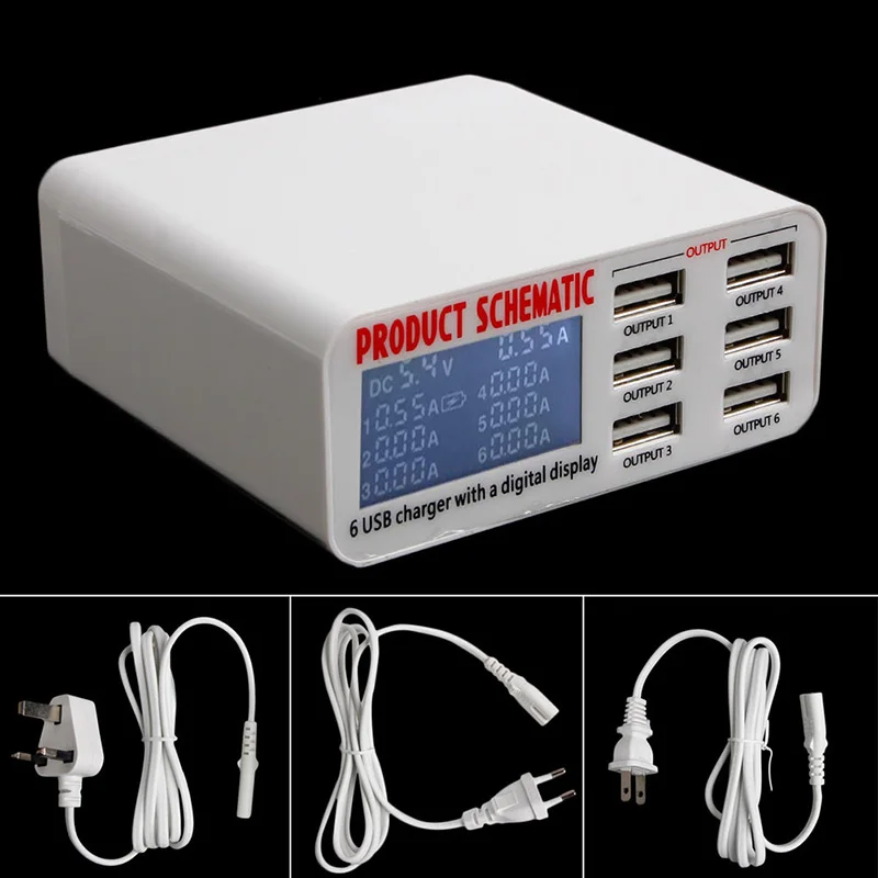 Штепсельная Вилка стандарта ЕС/США/Великобритании 6 usb портов адаптер для быстрой