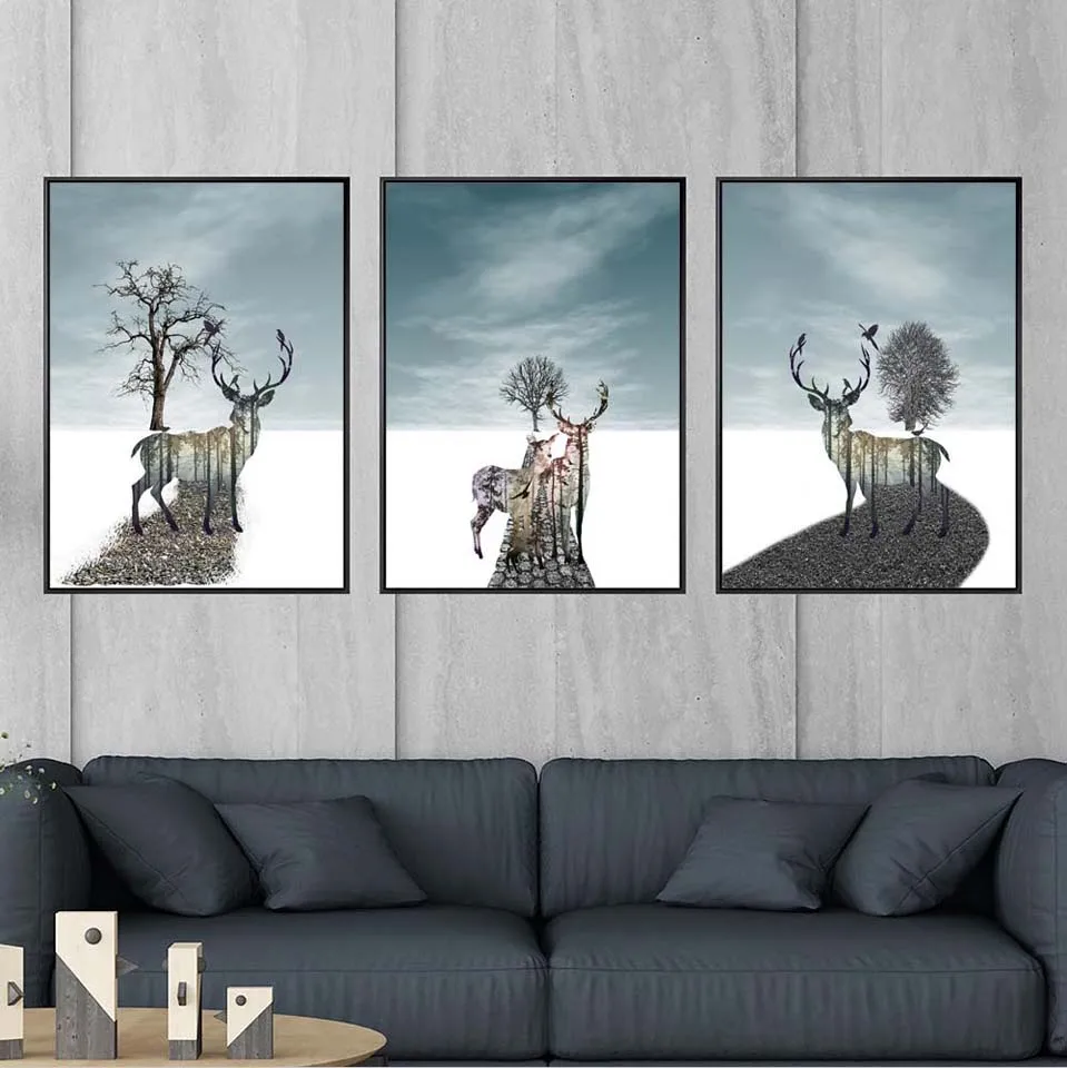 

Vinsonloud Home Decoration Print Canvas Paintings Wall Art Poster Picture For Living Room artistic conception Elk Scenery