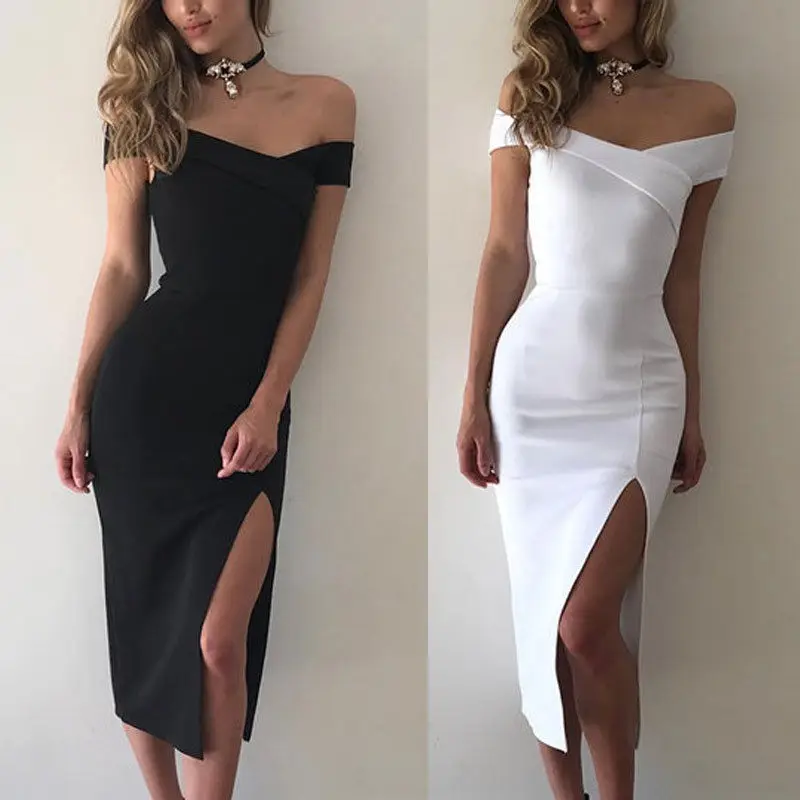 Новые женские платья с разрезом бандажные без бретелек однотонные шикарные