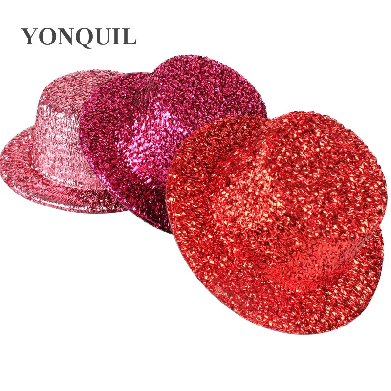 

10 Colors 13CM BLINGBLING Top Hats Glitter Fascinator Base Pillbox Party Hats Girl DIY Hair Accesspries Children Show Headwear