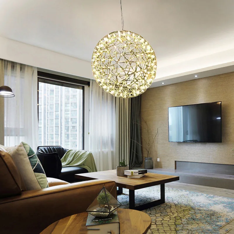 TZ Metal Pendant Lamp Modern LED Firework Ball Lights Silve Hanging Lamps Pendente iliminacao sala de jantar | Освещение