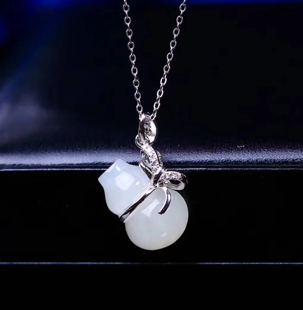 

boutique jewelry Natural hetian jade pendant, 925 silver jewelry wholesale natural Hetian jade hulu