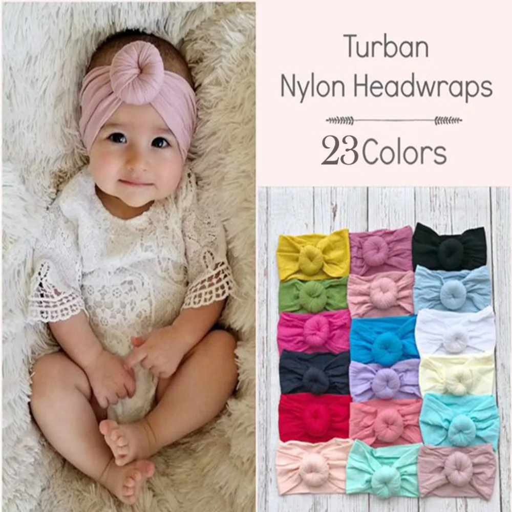 Fashion New Arrvied Girls Round Knot Nylon Headbands High Elastic Wide Head Bands Baby Turban Hair Accessories | Детская одежда и