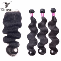 3pcs malaysian remy body wave bundles with 44 lace closure human hair weaving tdhair