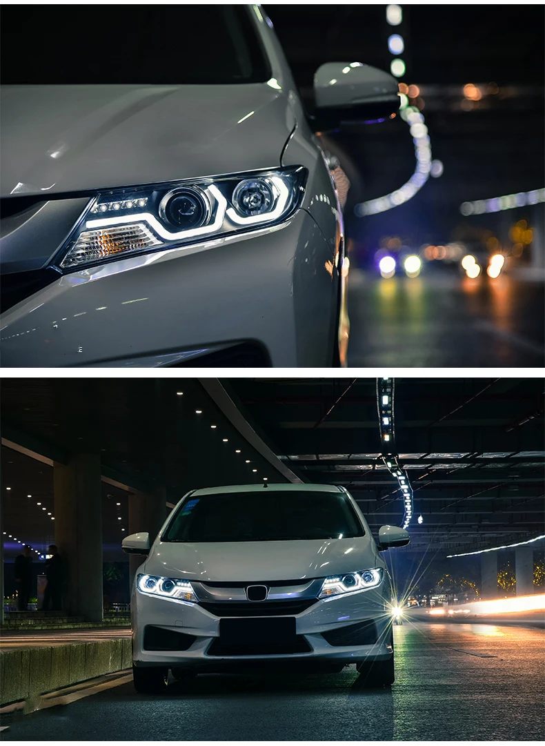Для Honda City светодиодный головной фонарь Биксеноновая линза для проектора год HID комплект светодиодный фары дневного света ксеноновая лампочка