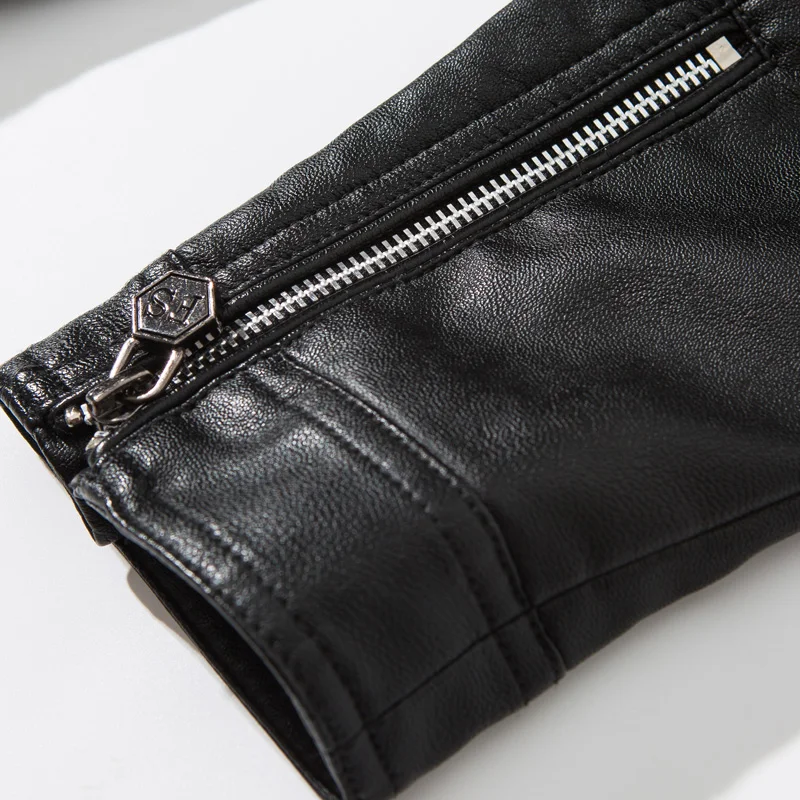 

Autumn Winter New Men Fashion Motorcycle Leather Jacket Slim Fit Coats Male Casual Striped Oblique Zipper Black jacket M-3XL