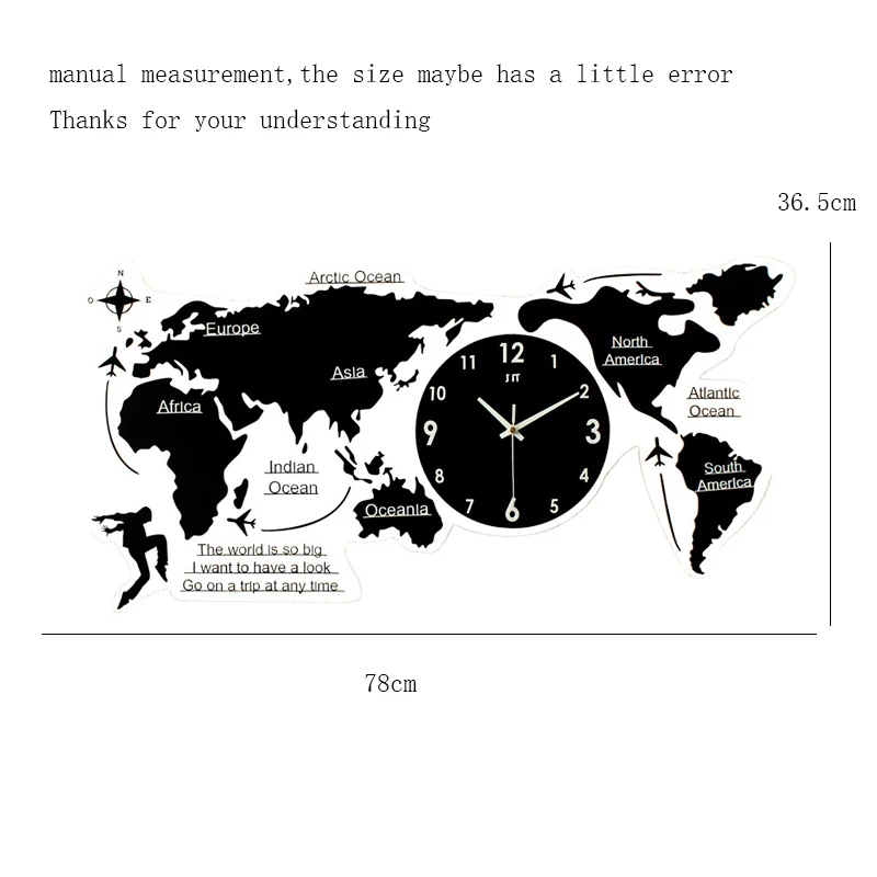 Northern Europe Style Acrylic World Map Shape Clock Needle Quartz Mute Creative Wall Living Room Decoration Adornment Gift | Дом и сад