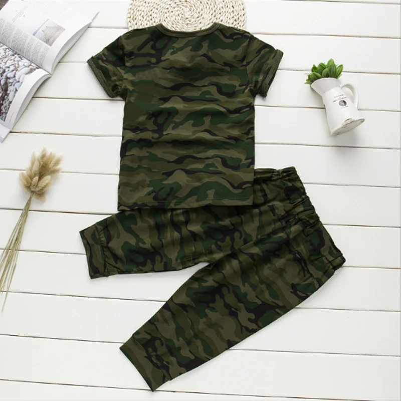 Boys Clothing Sets 2018 Fashion Summer Solid Cotton Camouflage T-shirts + Pants Kids Suit Casual Style Children 3cs050 | Детская одежда