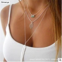 new fashion multi layer leaf chain necklaces pendants jewelry for women bohemian blue stone choker necklace chain jewelry n1175