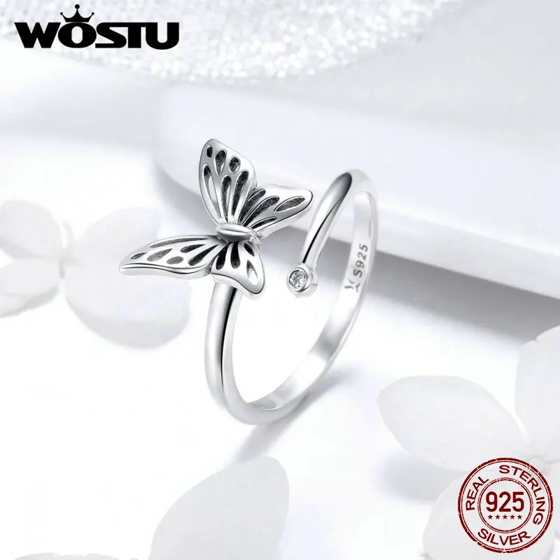 WOSTU,, 925 пробы, серебряные, ажурные, с бабочкой, на палец, кольца для женщин, Grilfriend, вечерние, Anel, ювелирные изделия, подарок, CQR448