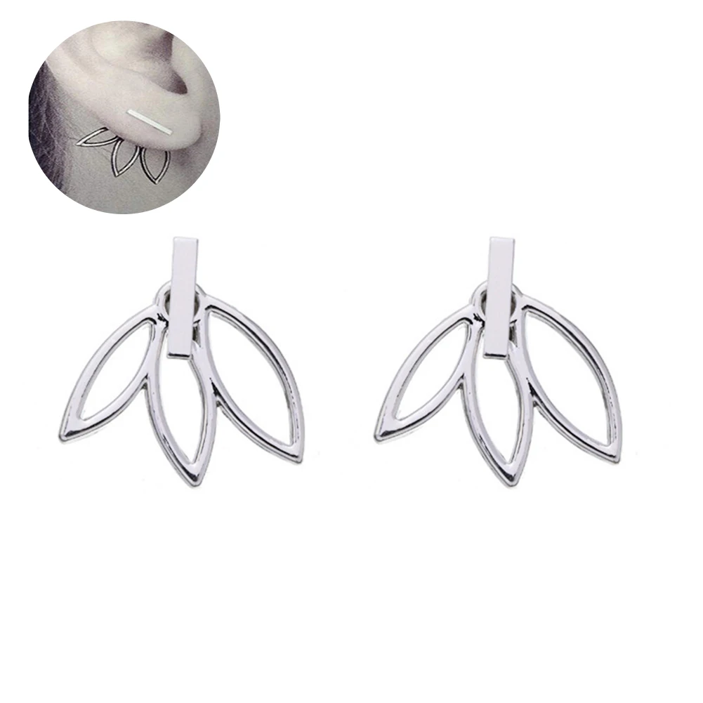 1 пара полые серьги цветок лотоса легкие серьги-гвоздики с манжетами стильные из