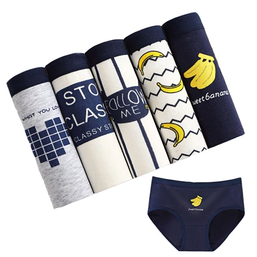 5pcs xiangjiaomaoxin 5 шт./лот, трусики, женское нижнее белье, хлопковые трусы, Cueca Calcinhas, женские шорты с принтом фруктов, трусы для девочек, полосатые трусики для девушек - Цвет: 5pcs xiangjiaomaoxin