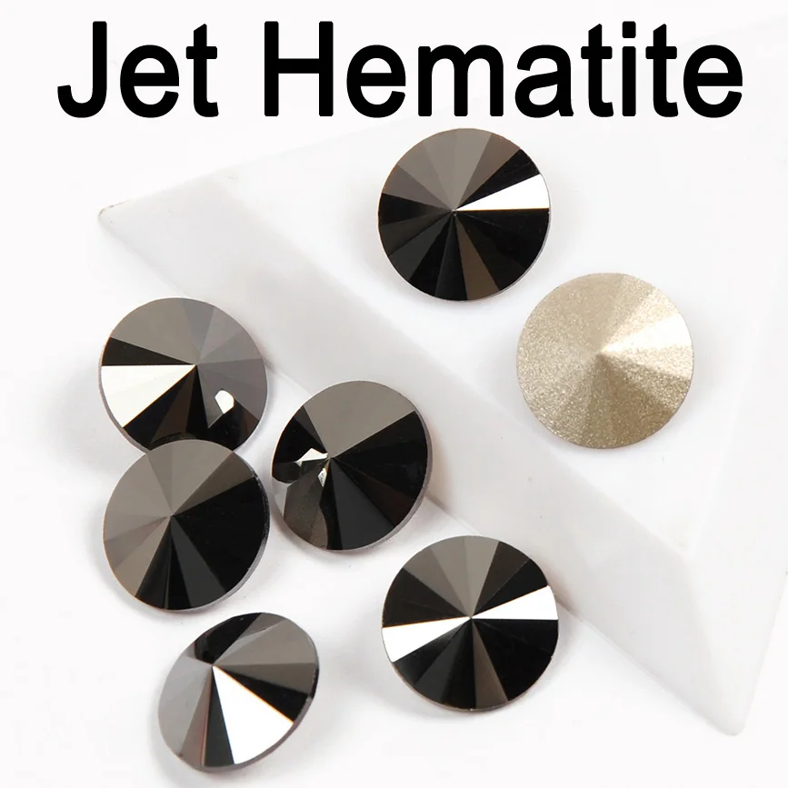 Jet Hematite 1122 Rivoli Strass Crystal Rhinestones Element Cabochon Round AB Fuchsia GSHA Sew on Jewelry Accessories Garment Decoration - Цвет: Jet Hematite