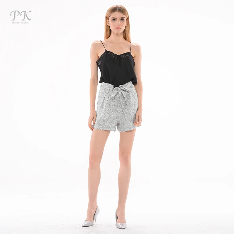 PK femme шорты 2018 с геометрическим принтом пляжные высокой талией черно белые принты