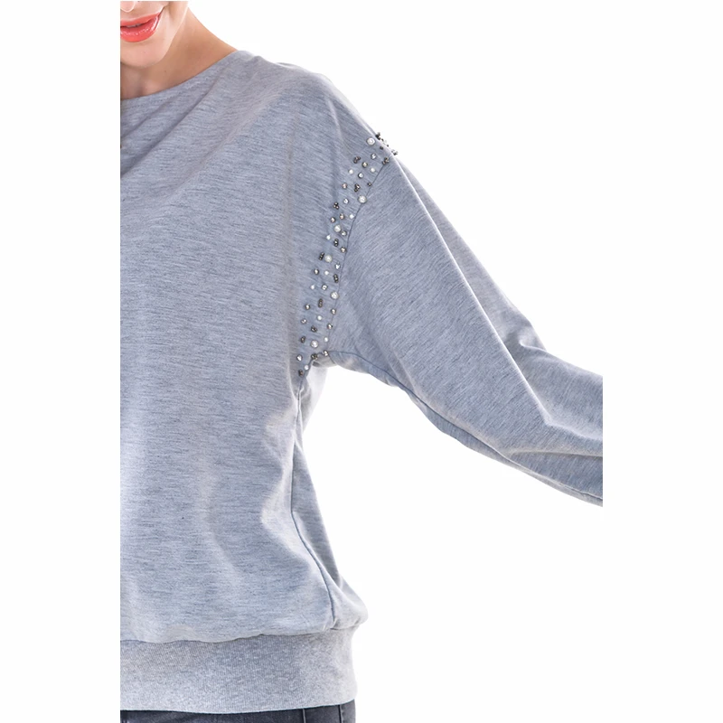 

2019 Autumn Casual Women Sweatshirt Femmes Sweatshirts Hoodies Elegant Lady Gray Long Sleeve Streetwear Rivet Bandage Tracksuits