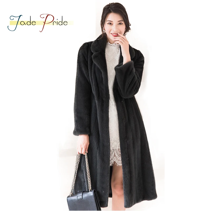 Jade Pride Euro-US 2017 Elegant Real Fur Mink Coat Women Long Coats Winter Full Sleeve Turn-down Collar Parka Office Lady Jacket | Женская