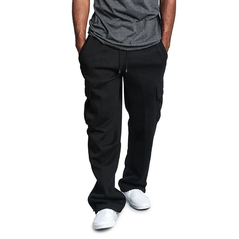 

Men's Casual Multi-Pocket Straight Cargo Pants Soild Male Pants Joggers Loose Sweatpants Wide Leg Cotton Hip Hop Dance Pants 3XL