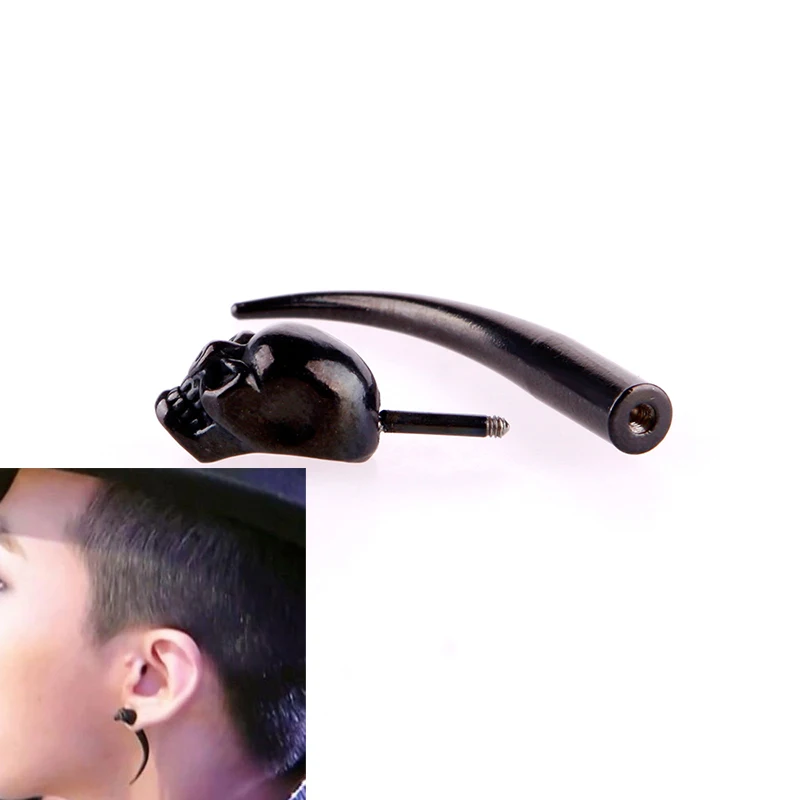 Модные уникальные длинные серьги #48380 с черным рожком в виде черепа топика|earring