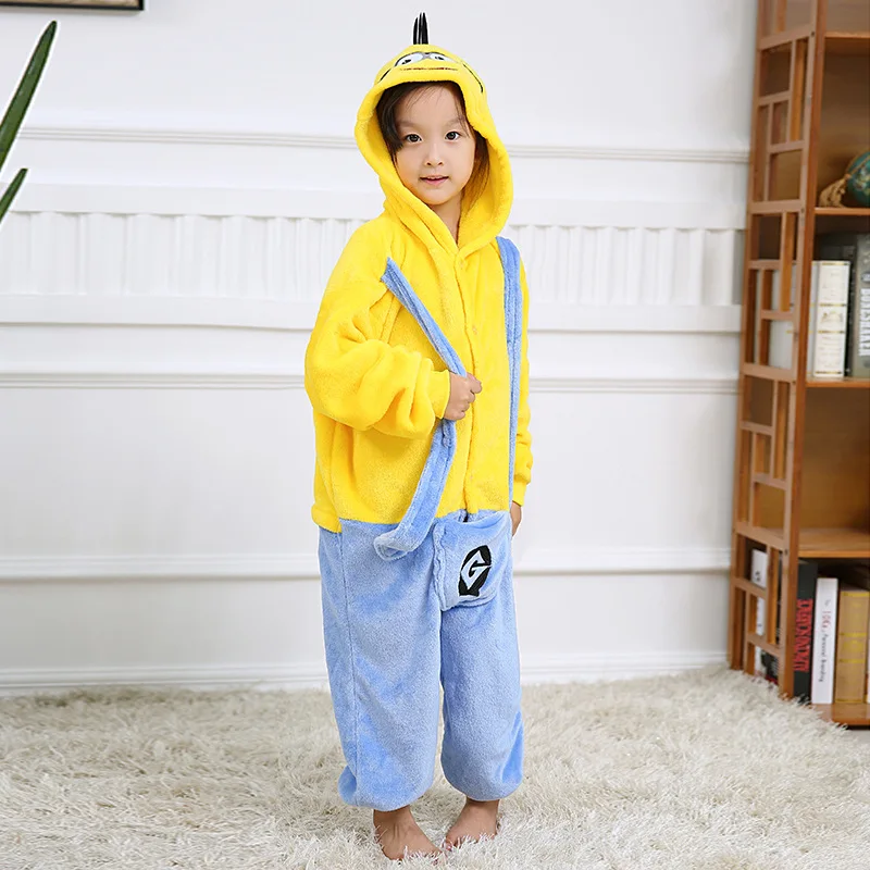 Kigurumi/Детская желтая Пижама с миньонами для мальчиков и девочек; унисекс; Пижама с животными из мультфильмов; фланелевый комбинезон для костюмированной вечеринки; фланелевые пижамы; костюмы для сна