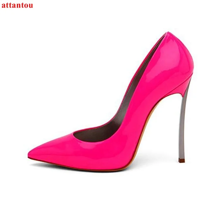 

Rose redhigh heels woman dress shoes metal thin heel female sexy pumps slip-on pointed toe party single shoes stiletto heels