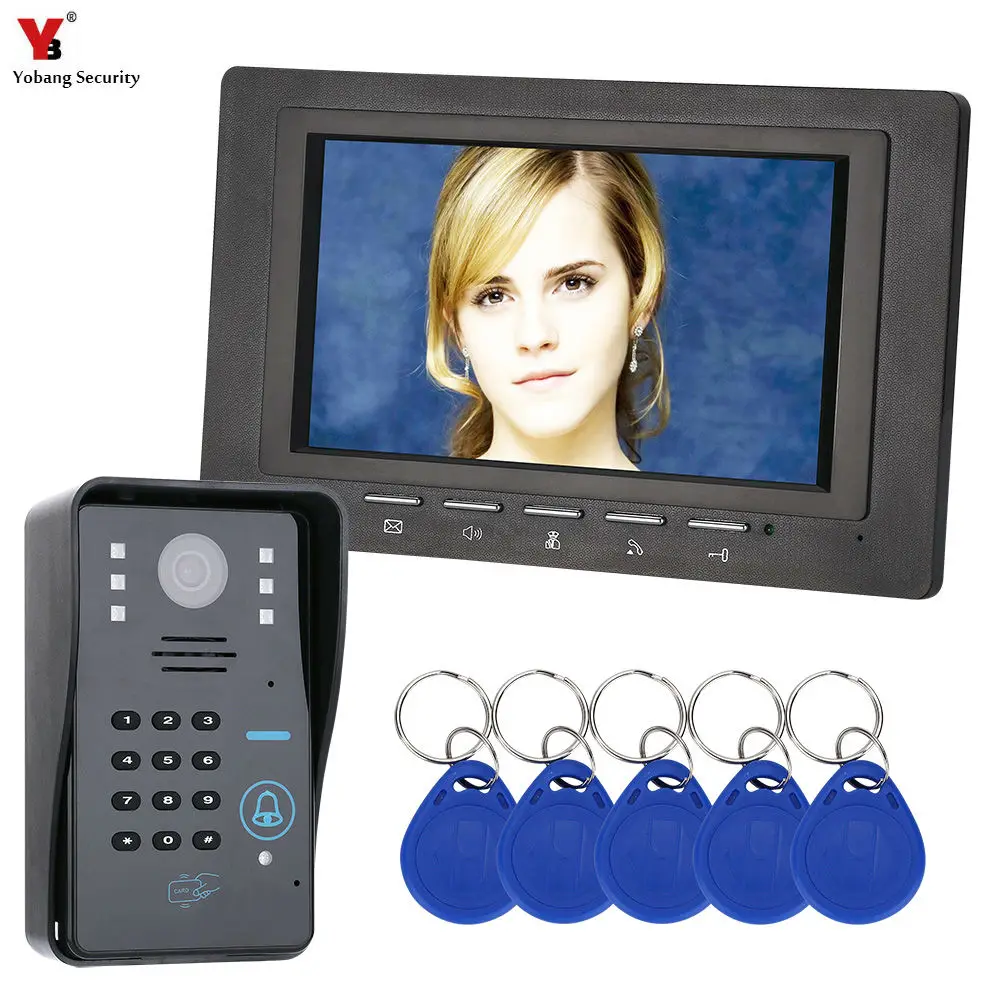 Yobang Security RFID Password 7" Wired Video Intercom Doorbell With Outdoor Camera 1000TVL Visual Remote Unlock | Безопасность и