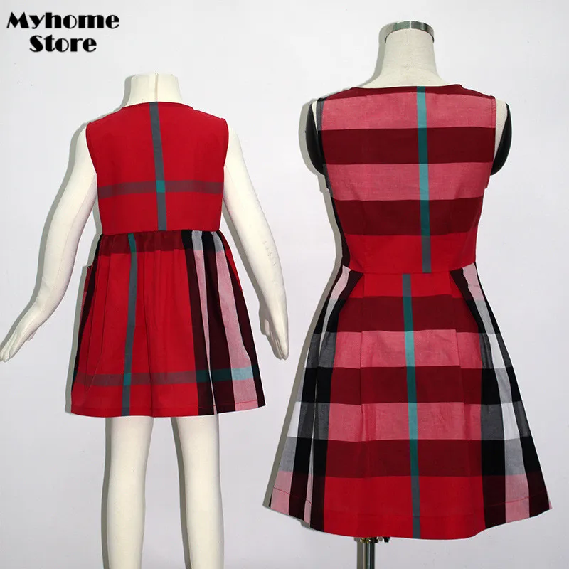 Бесплатная Доставка Новый Летний Жилет Красный Плед Платье Семья Посмотрите