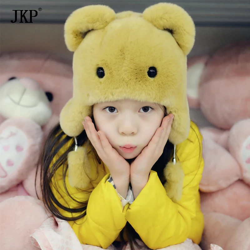 Winter Children Boys Girls Warm Rex Rabbit Fur Hats Kids Real Cap Natural baby Hat | Детская одежда и обувь