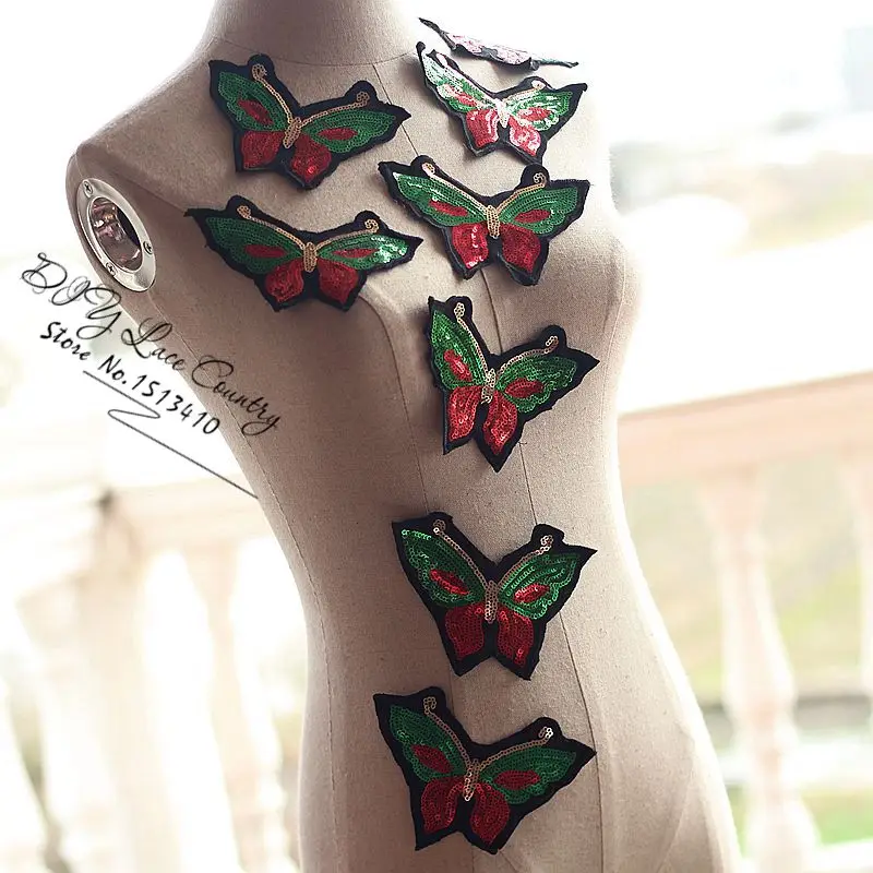 

Patches 9x12CM 5Pcs/Lot Sewing Metallic Sequins Butterfly Garment Embroidery Lace Patches Applique DIY Clothing Sewing Supplies