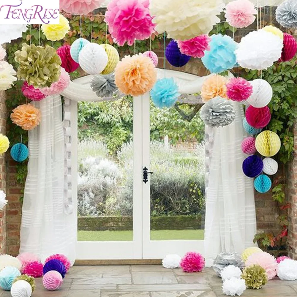

FENGRISE 5pc Tissue Paper Pompom Artificial Flowers Flores Wedding Pom Decoration Baby Shower Bridal Birthday Party Event Favors
