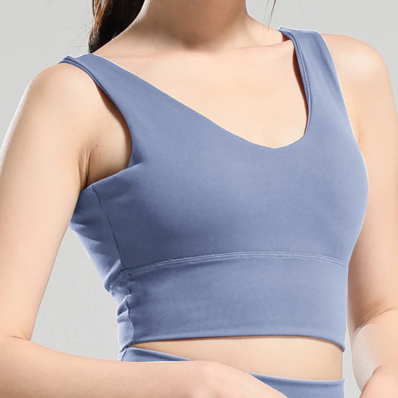NORMOV 2019 New Women Sexy Bras V Neck Back Solid Color Wild Seamless Fitness Push Up Vest Shockproof Work Out | Женская одежда