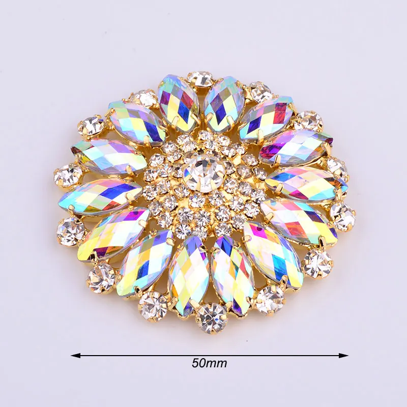 Gold Crystal AB JUNAO 50 мм 8 цветов большой AB Кристалл цветок Стразы с плоской задней частью камни аппликация золотые страз в форме когтя пришить Стекло кристалл для одежды - Цвет: Gold Crystal AB
