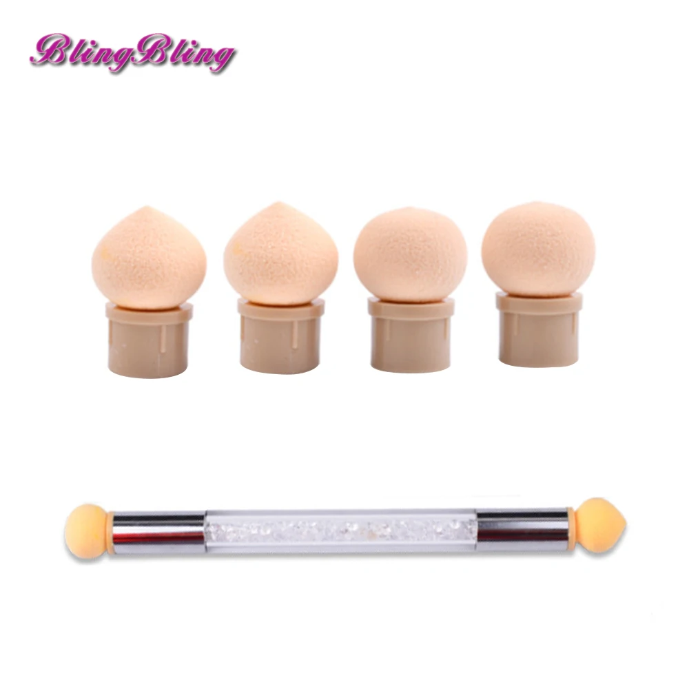 Новый градиент щетка для ногтей 1 шт. Nail Art Pen + 4 Губка Французский маникюр ручка