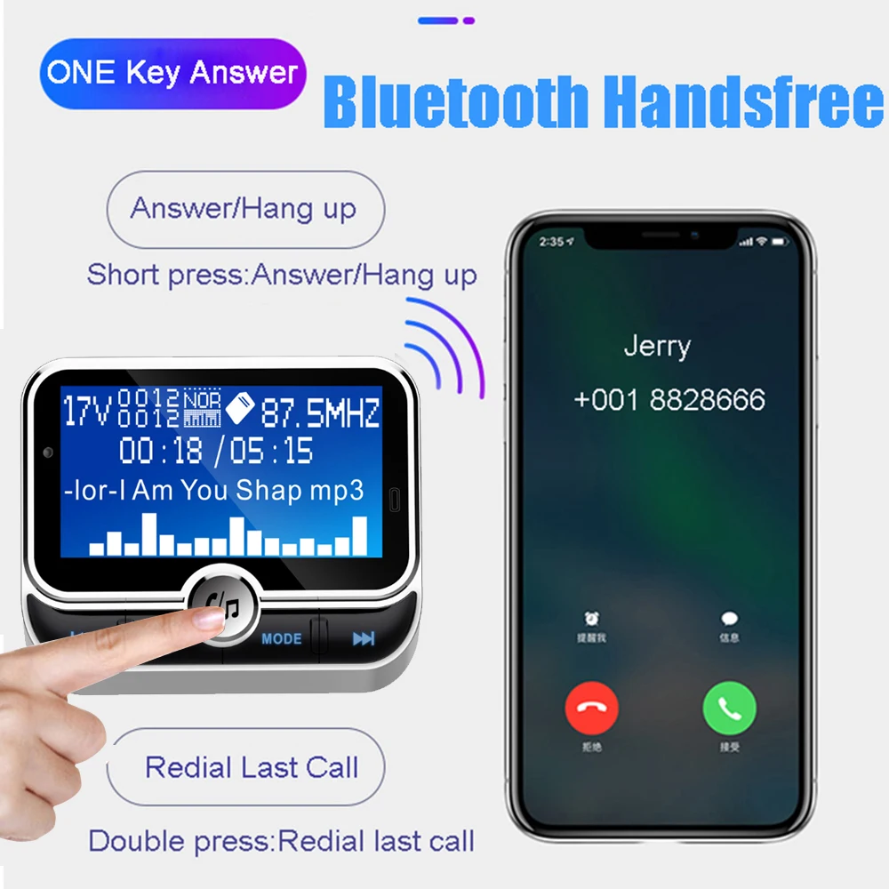 JINSERTA беспроводной Bluetooth fm-передатчик модулятор Hands-free автомобильный комплект 1,8 дюймовый экран MP3-плеер двойной USB поддержка TF AUX