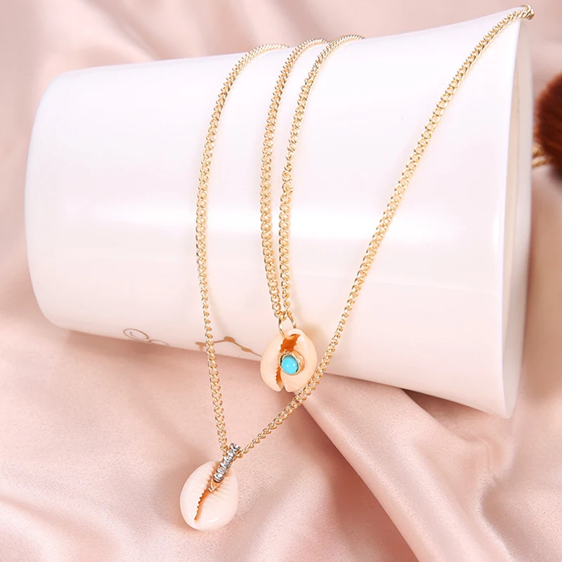 Tenande Low Price Double Layer Boho Beads Shell Chain Necklaces &amp Pendants for Women Summer DIY Sea Jewelry Femme Bijoux Colar |