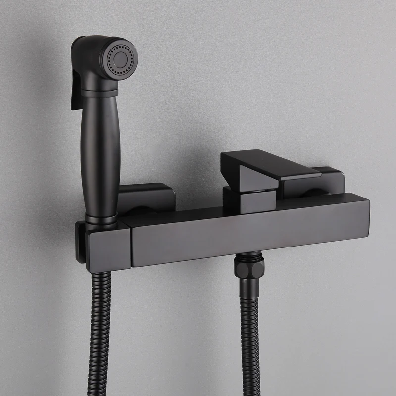 2019 новый смеситель для биде душ полный медный квадратный черный телефонный шланг