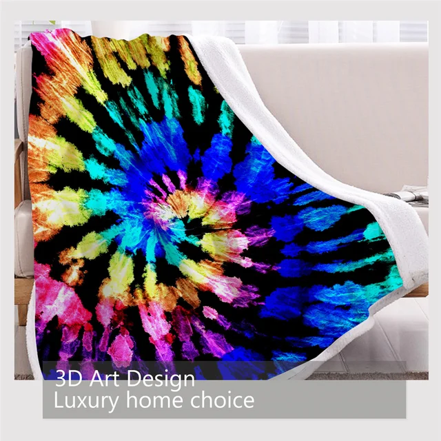 BlessLiving Colorful Tie Dye Blankets For Bed Watercolor Blooming Sherpa Blanket Stylish Soft Fluffy Blanket Luxury Bedding Koce 3