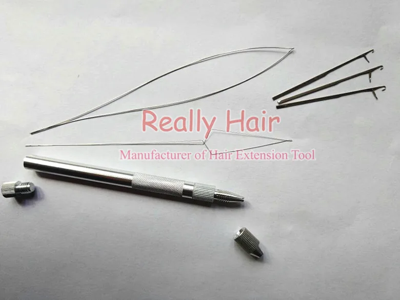 

1pcs Aluminium Silvery Handle Pulling Needle for Nano Rings&Micro Rings Links Loop Hair Extension Tools 3 needles