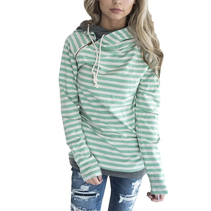 3XL Большие размеры толстовки в полоску с молнией Для женщин повседневные Длинные